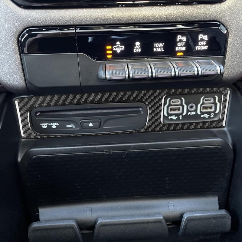 PJFUS Real Soft Carbon Fiber Car Center Console USB Port Power Outlet Panel Trim Sticker Compatible with Dodge Ram 1500/2500/3500 2019-2023(Crew Cab Version) Auto Interior Accessories Black - Image 2